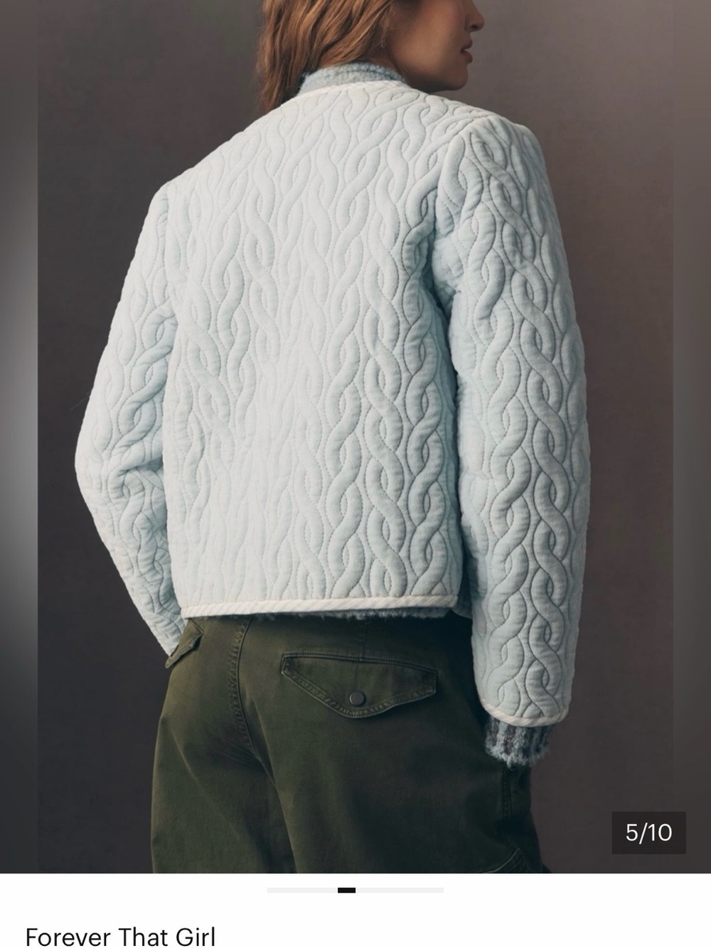Anthropologie Pale Blue Quilted Cable Jacket